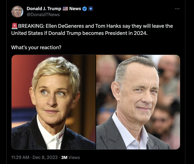 Fact Check NO Evidence Ellen DeGeneres And Tom Hanks Said They Will   Screen Shot 2024 01 19 At 4.06.51 PM Thumb 900x762 3129862 